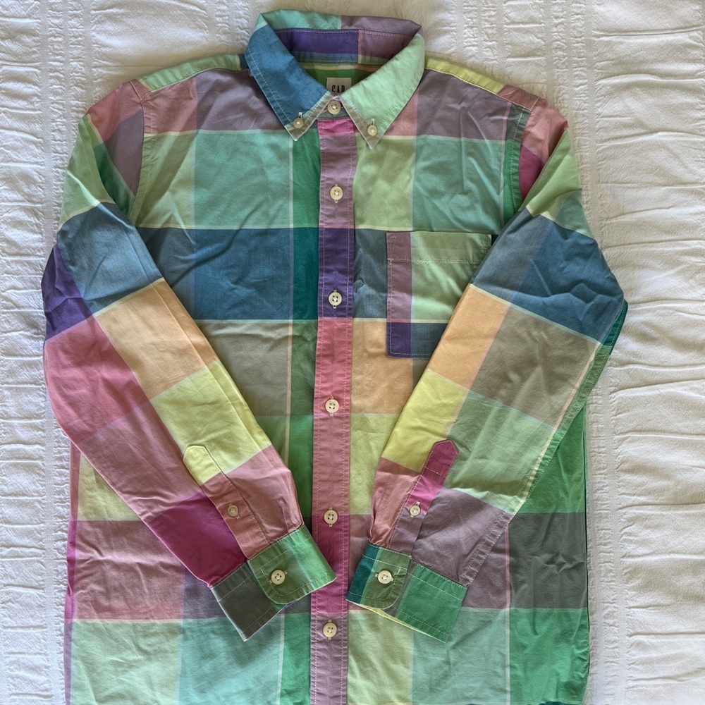 Gap Kids gorgeous multi-color wide window plane/ madras button up shirt